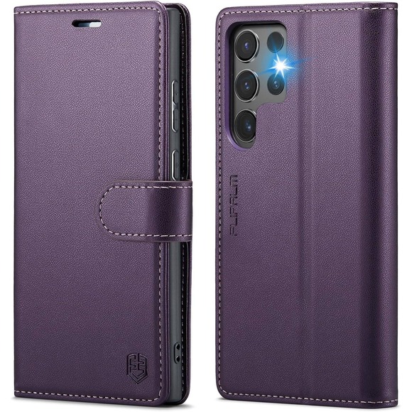 Samsung Galaxy S24 Ultra Purple Wallet Case RFID Blocking Card Slots - Picture 1 of 6